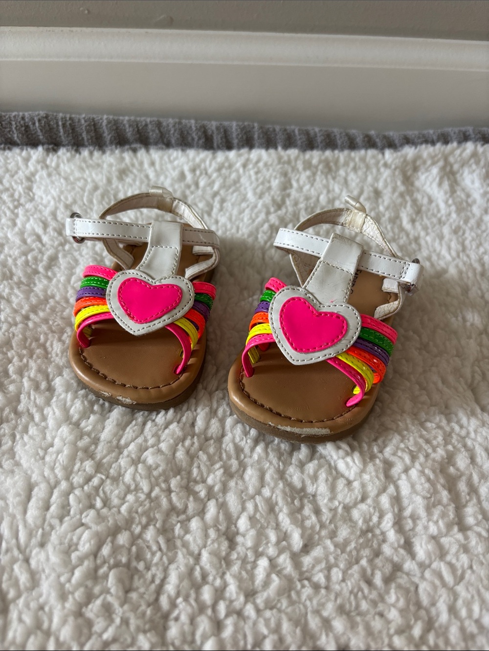 Faded Glory White Sandals with Pink Heart & Neon Straps